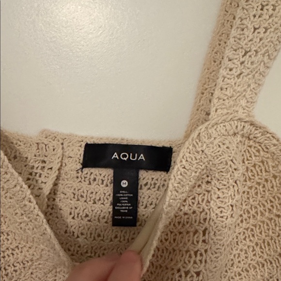 AQUA Crocheted Cropped Top Women's Small Spring cream Sleeveless Back Button - Picture 4 of 5